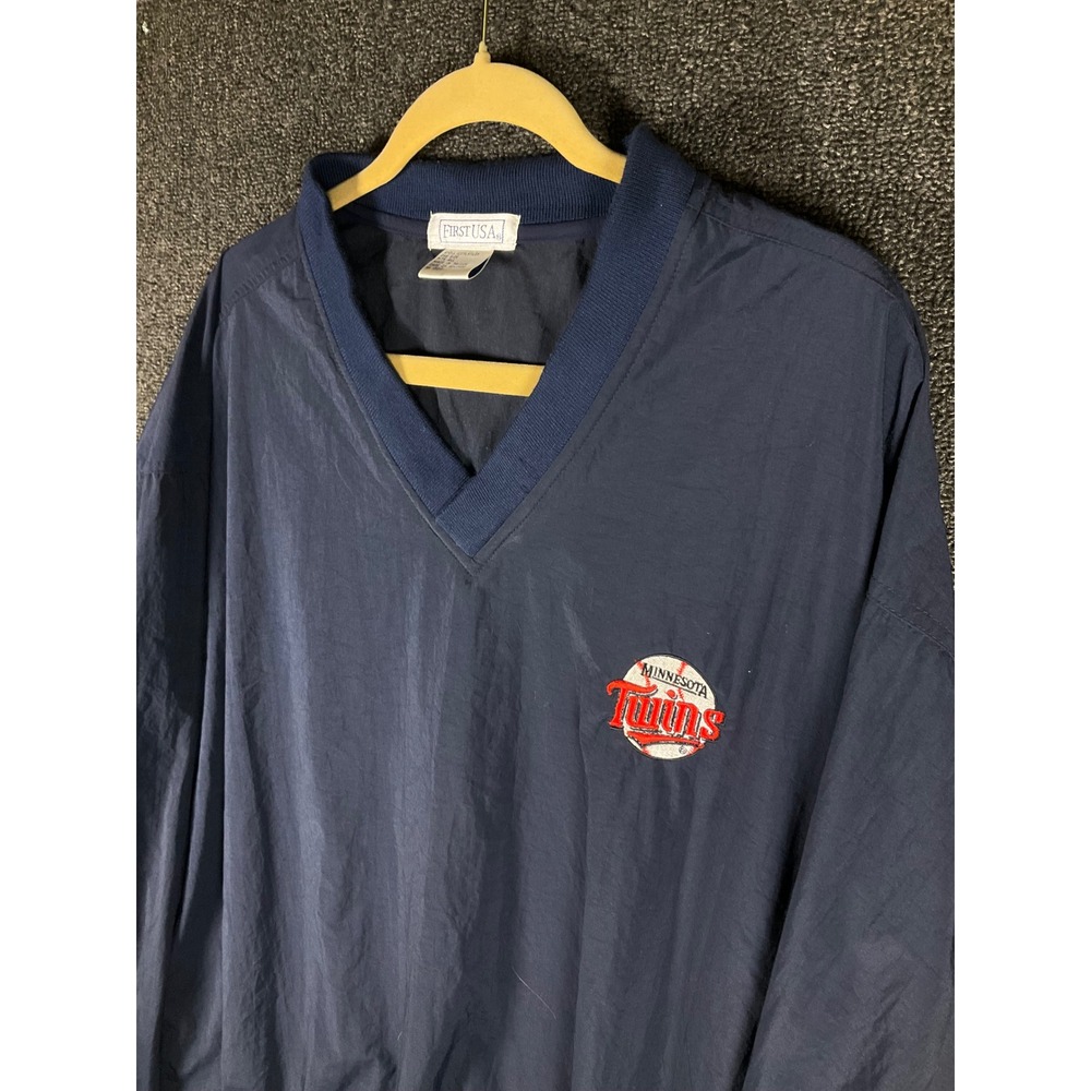 Vintage Minnesota Twins First USA Navy Blue Nylon V-Neck Windbreaker Pullover OS